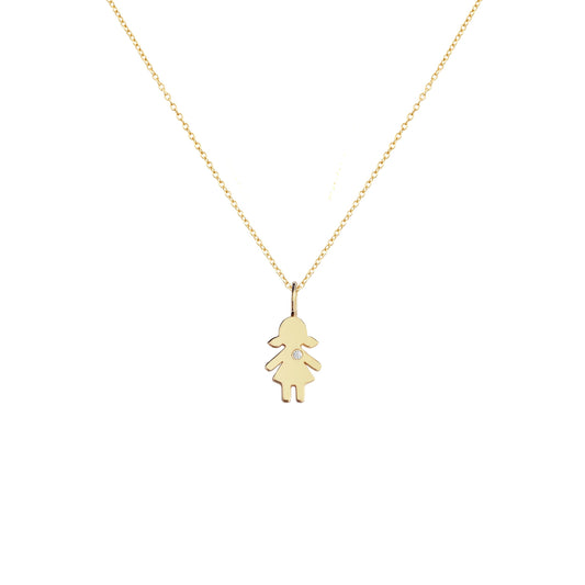 14K 9K Solid Gold Tiny Girl Kid Diamond Pendant Charm Necklace