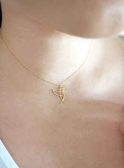 14K 9K Solid Gold Hummingbird Origami Pendant Necklace