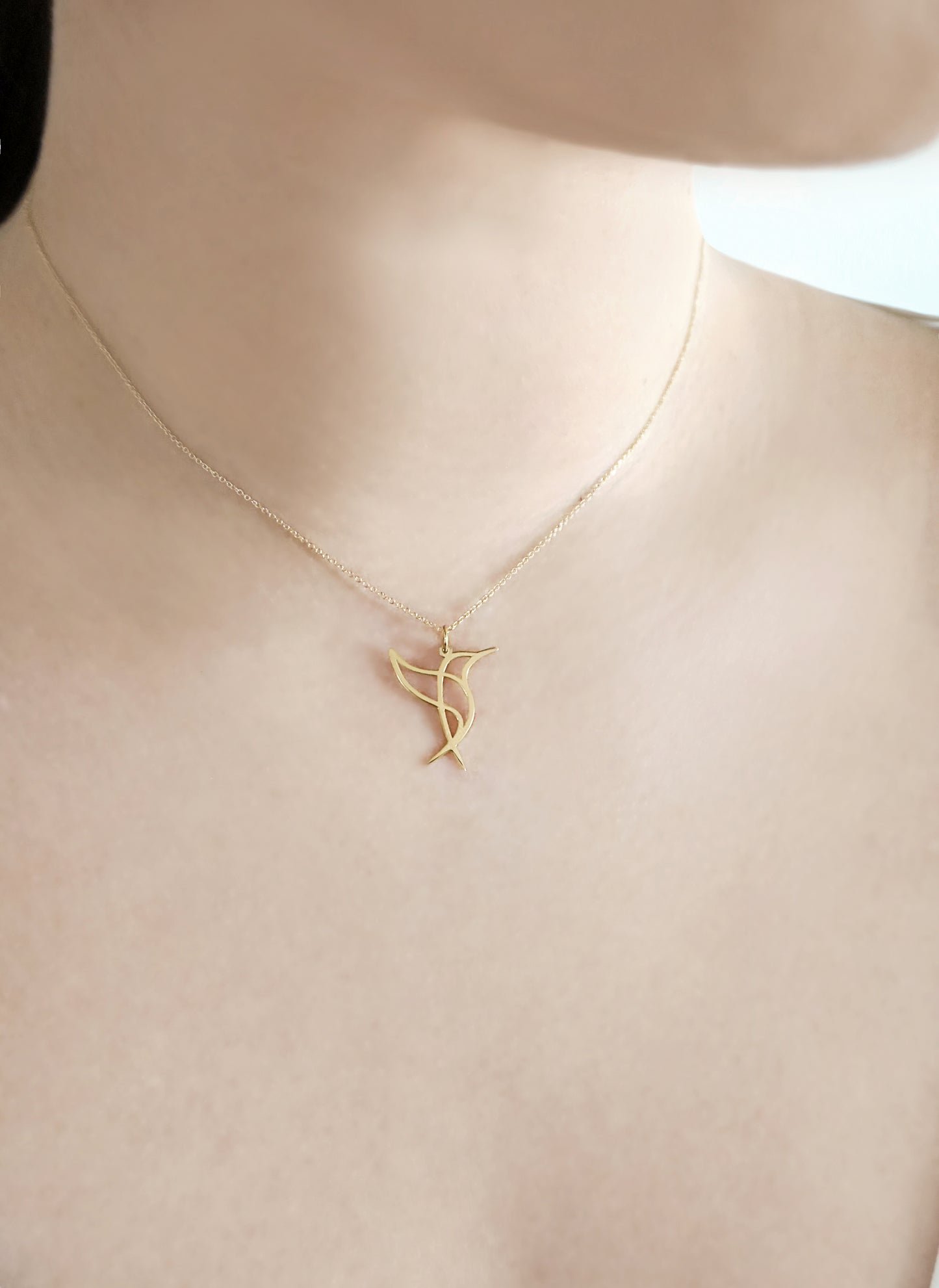 14K 9K Solid Gold Hummingbird Origami Pendant Necklace