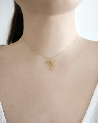 14K 9K Solid Gold Hummingbird Origami Pendant Necklace