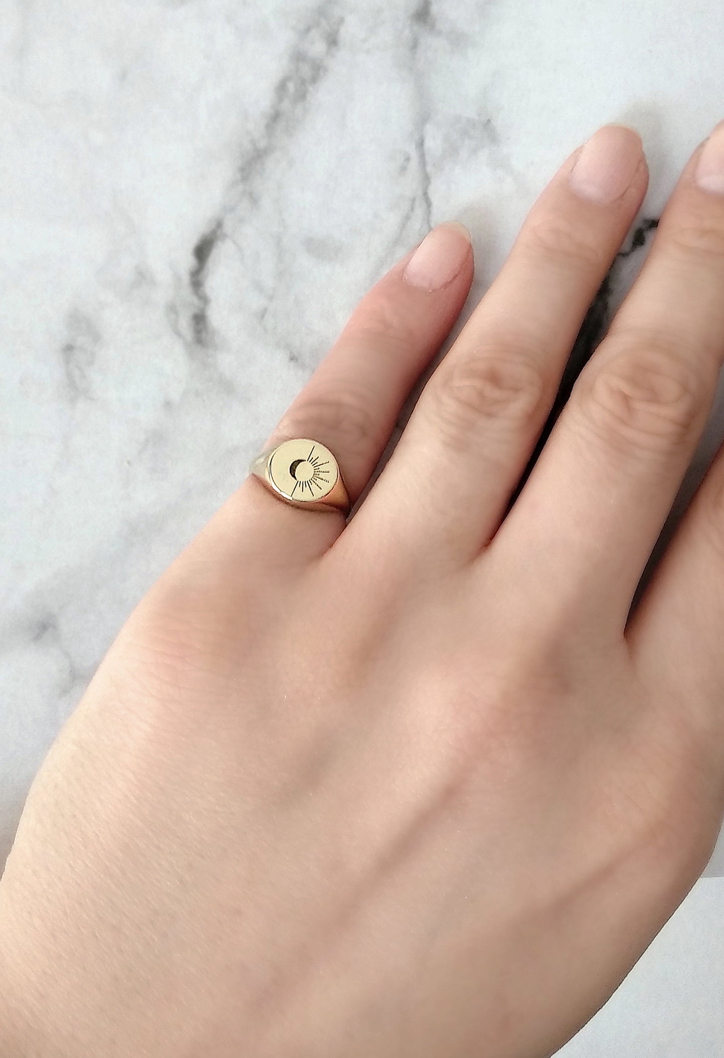 18K 14K 9K Solid Gold Sun and Moon Signet Pinky ring