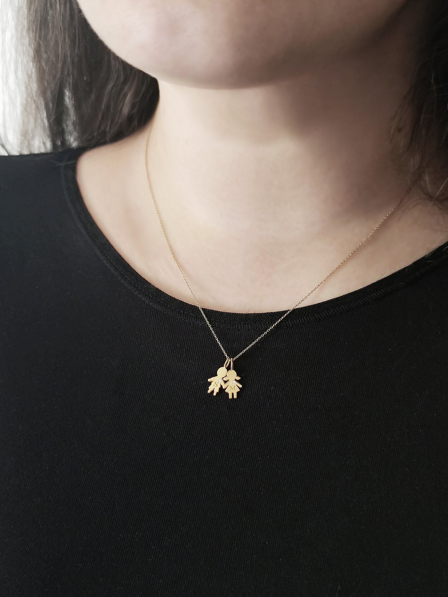 14K 9K Solid Gold Personalized Tiny Boy Kid Diamond Pendant Charm Necklace
