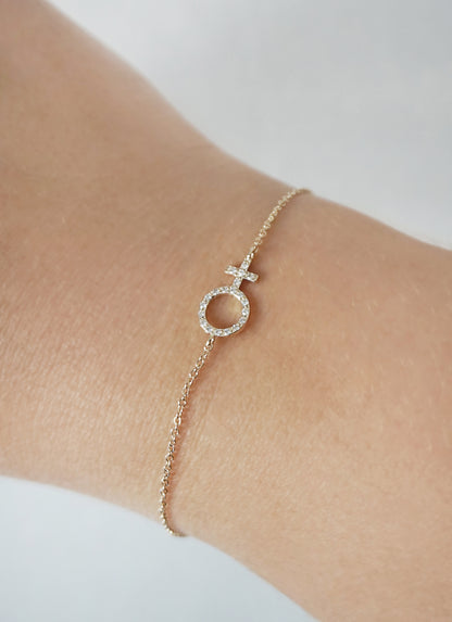 Venus Female Symbol Bracelet with Diamonds in Solid Gold