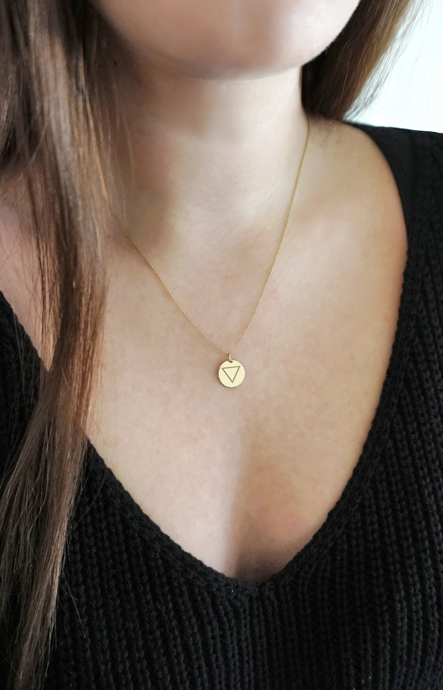 14K 9K Solid Gold Water Alchemy Element Disc Pendant Necklace