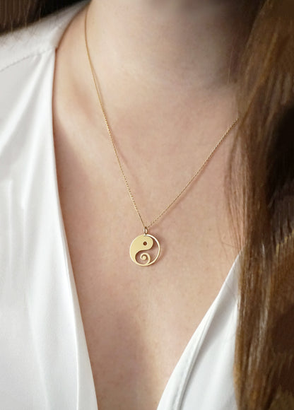 14K 9K Solid Gold Yin Yang Pendant Necklace