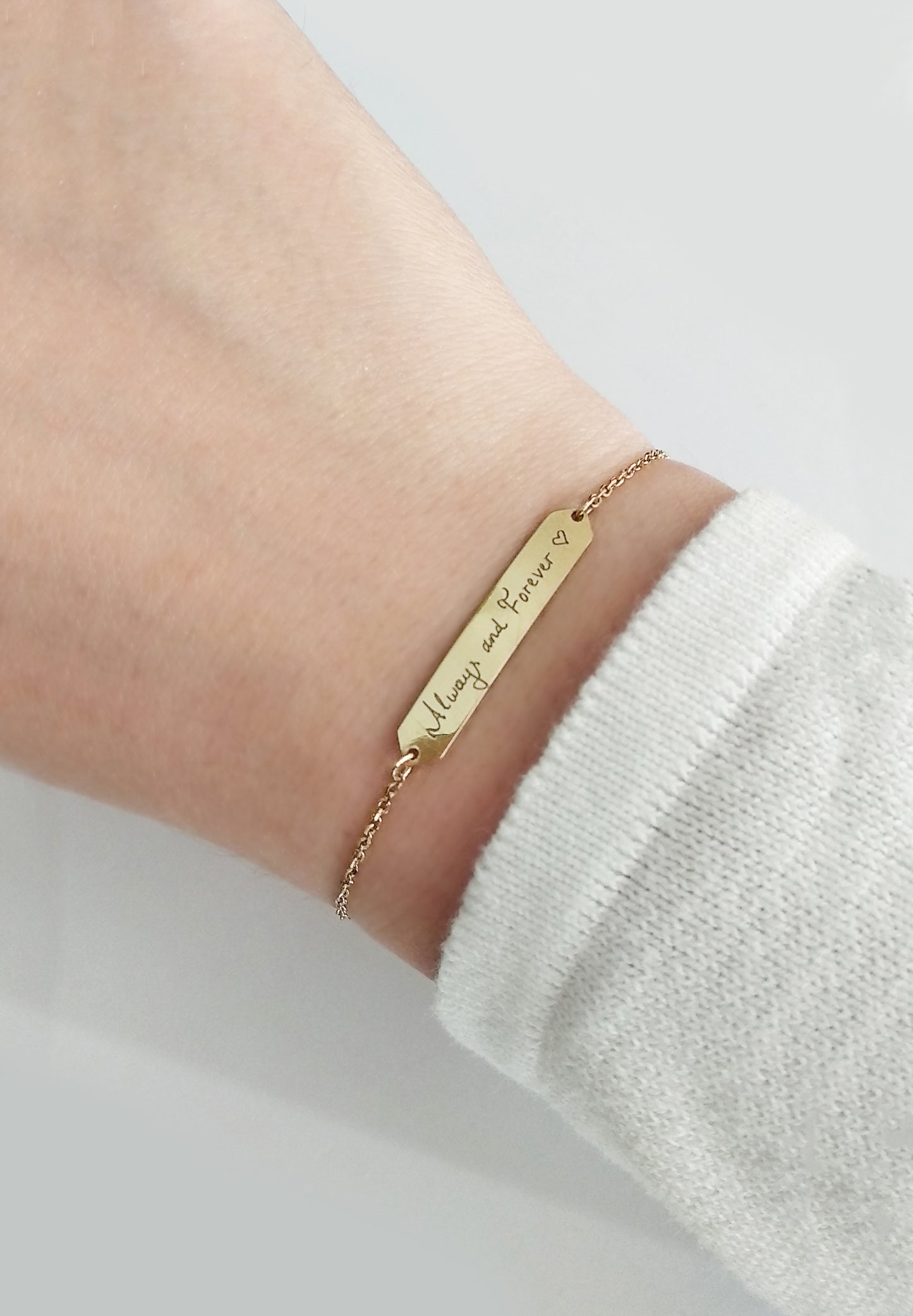 18K 14K 9K Solid Gold Personalized Handwriting Bar Bracelet