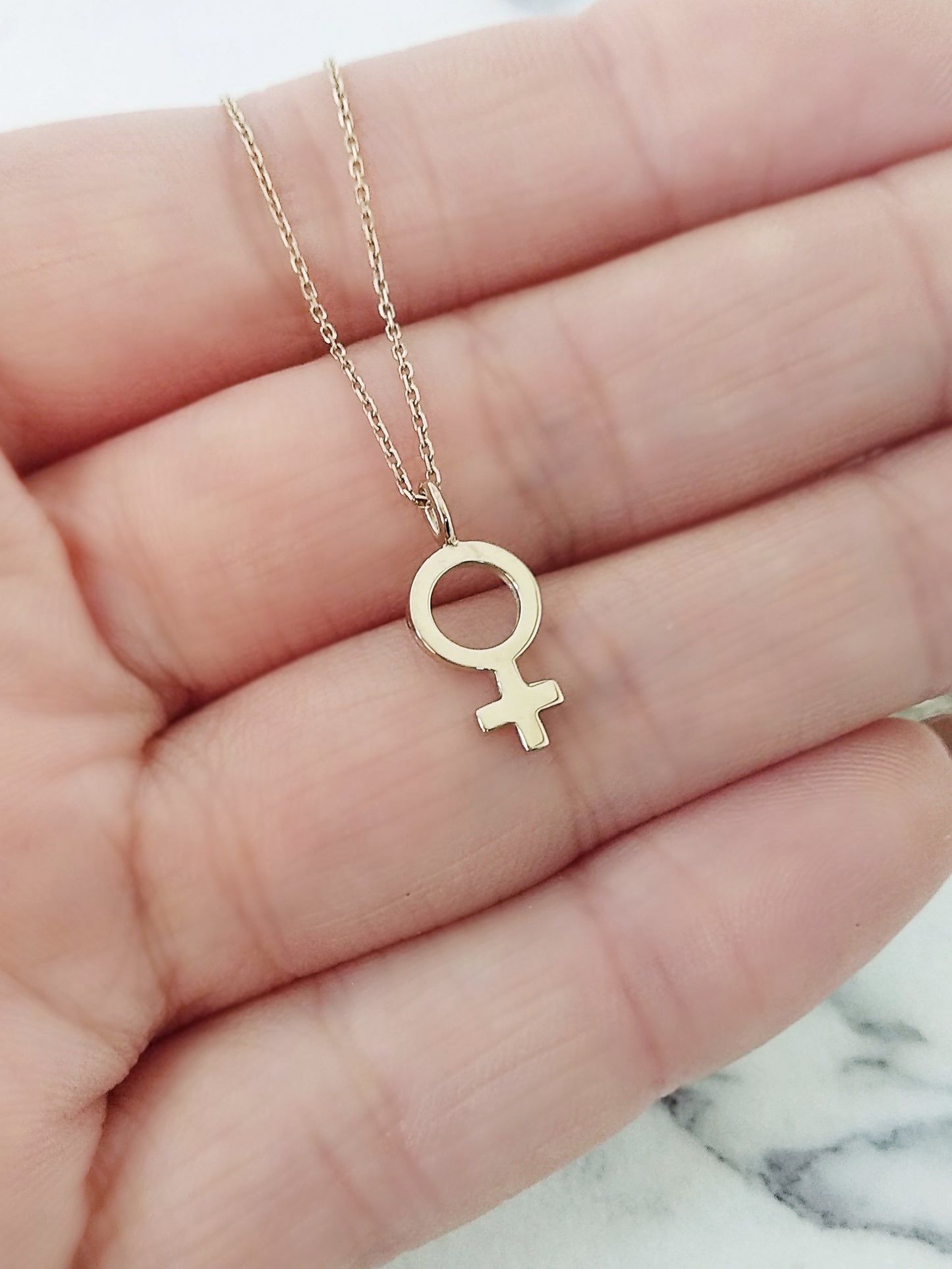 14K 9K Solid Gold Female Symbol Venus Pendant Necklace