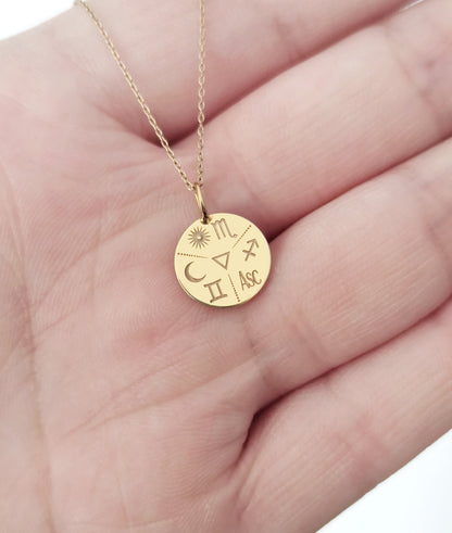 Personalized Zodiac Signs Natal Chart Necklace in Solid Gold