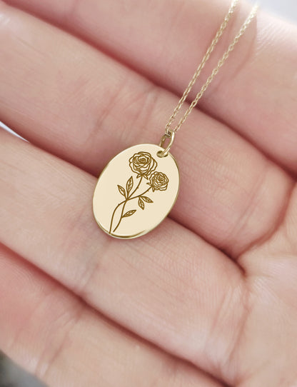 Rose Honeysuckle June Birth Month Flower Pendant Necklace in Solid Gold