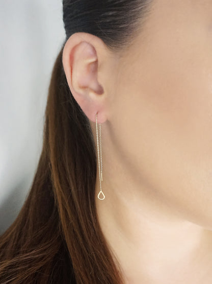 Solid Gold Threader Earrings with a Tiny Teardrop