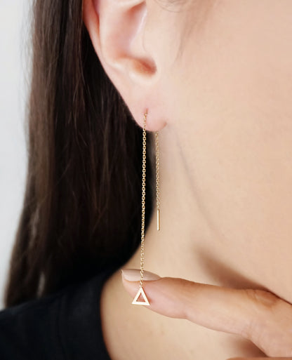 Solid Gold Threader Earrings with a Dainty Triangle