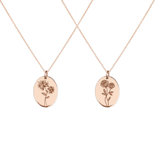 Rose Honeysuckle June Birth Month Flower Pendant Necklace in Solid Gold