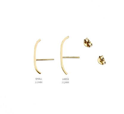 a 22mm and a 25mm solid yellow gold earlobe cuff suspender earrings 