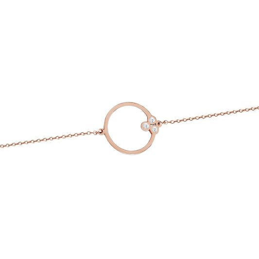 solid rose gold circle karma charm bracelet set with three tiny diamonds