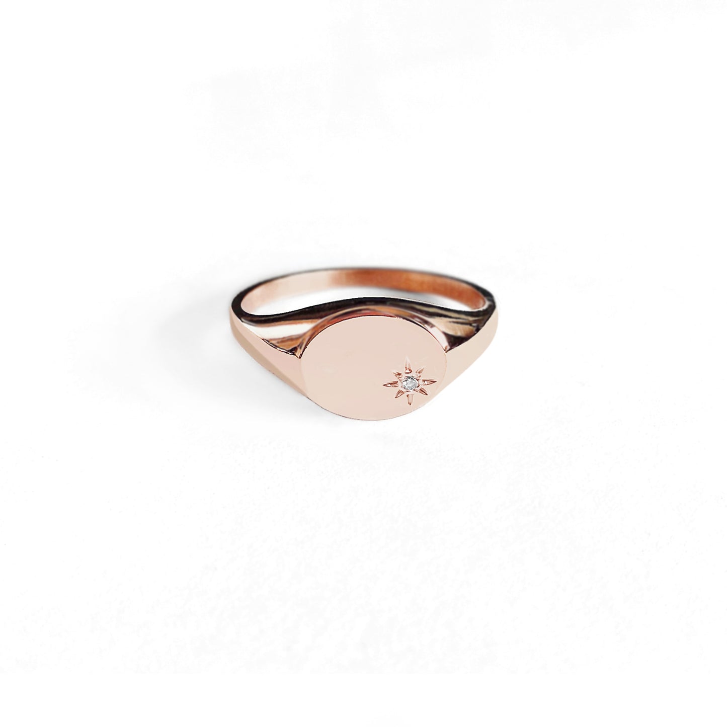 Dainty Star Diamond Oval Signet Ring in Solid Gold