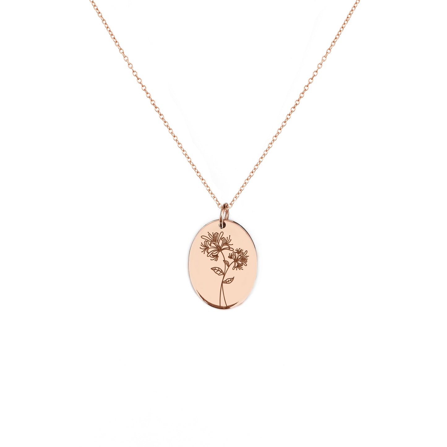 Rose Honeysuckle June Birth Month Flower Pendant Necklace in Solid Gold