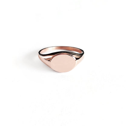 solid rose gold dainty oval signet ring