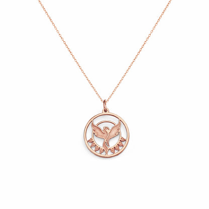 14K 9K Solid Gold Phoenix Firebird Rising Pendant Necklace