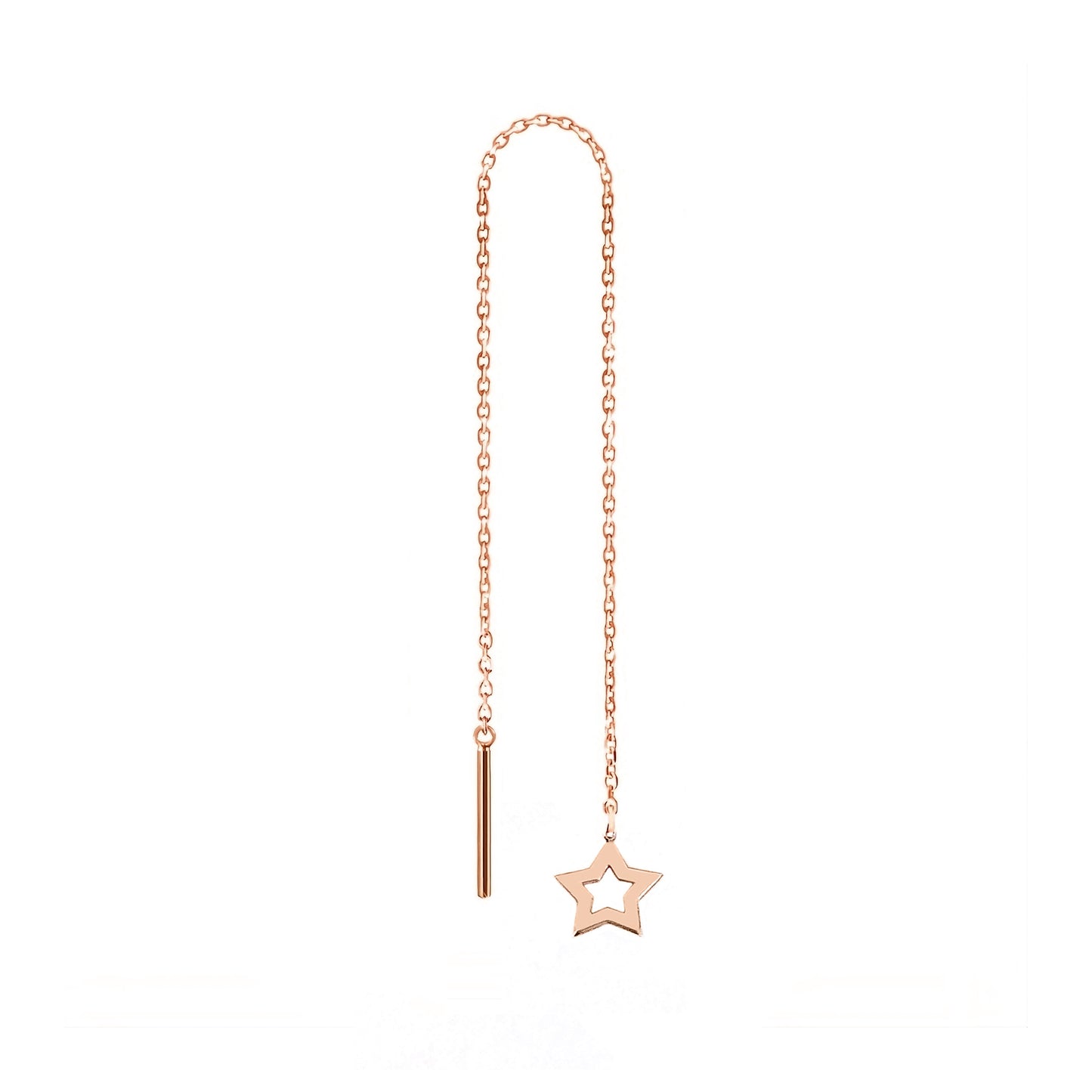 solid rose gold single threader pull through earring with tiny star