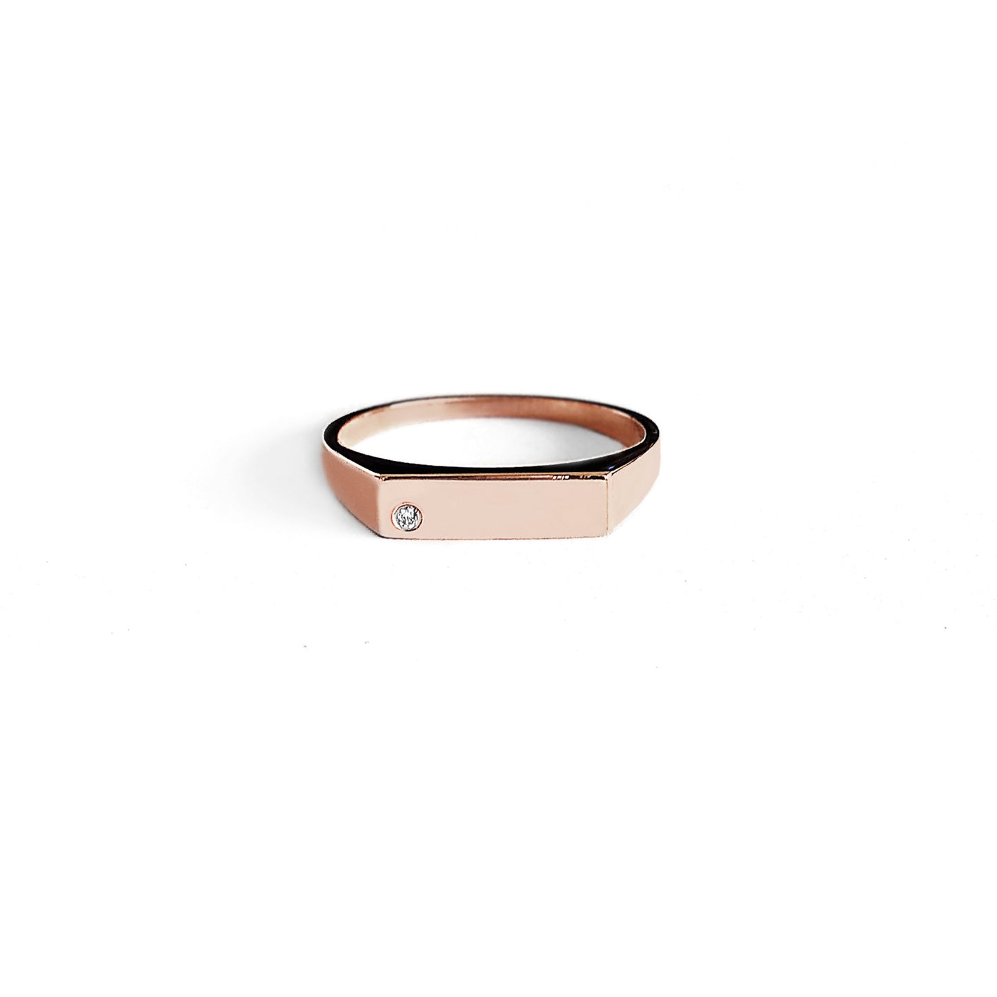 Tiny Diamond Bar Signet Ring in Solid Gold