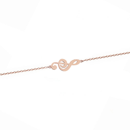 Treble Clef Music Charm Bracelet in Solid Gold