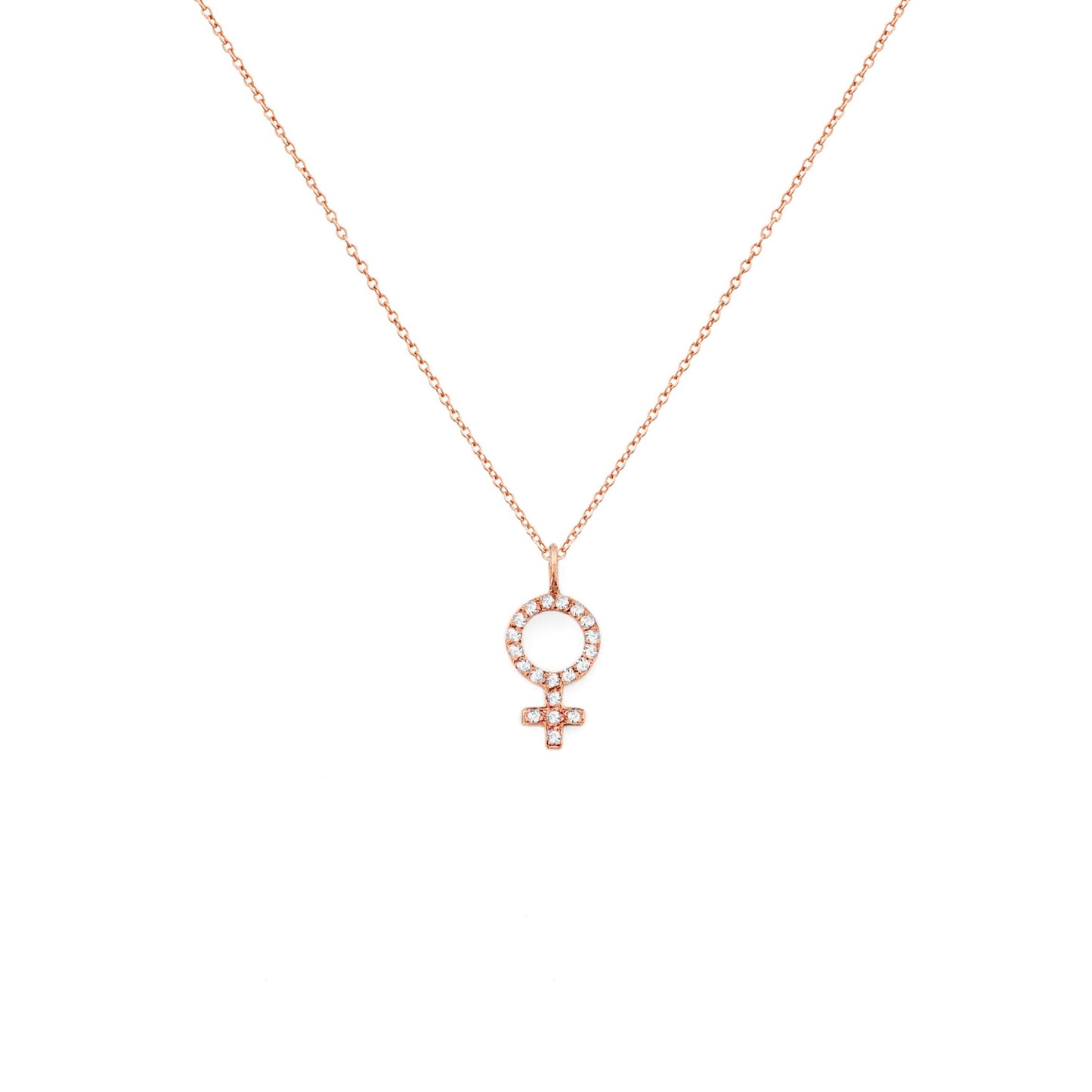 Solid Gold Female Symbol Venus Pendant Necklace with Diamonds