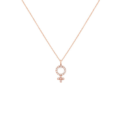 Solid Gold Female Symbol Venus Pendant Necklace with Diamonds