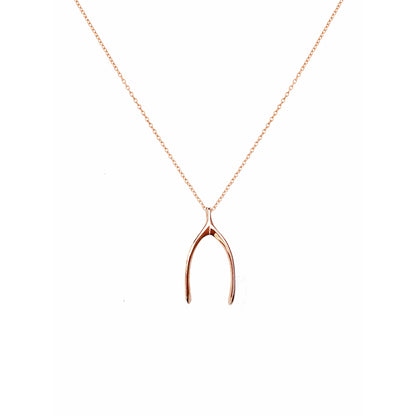 solid rose gold wishbone pendant necklace