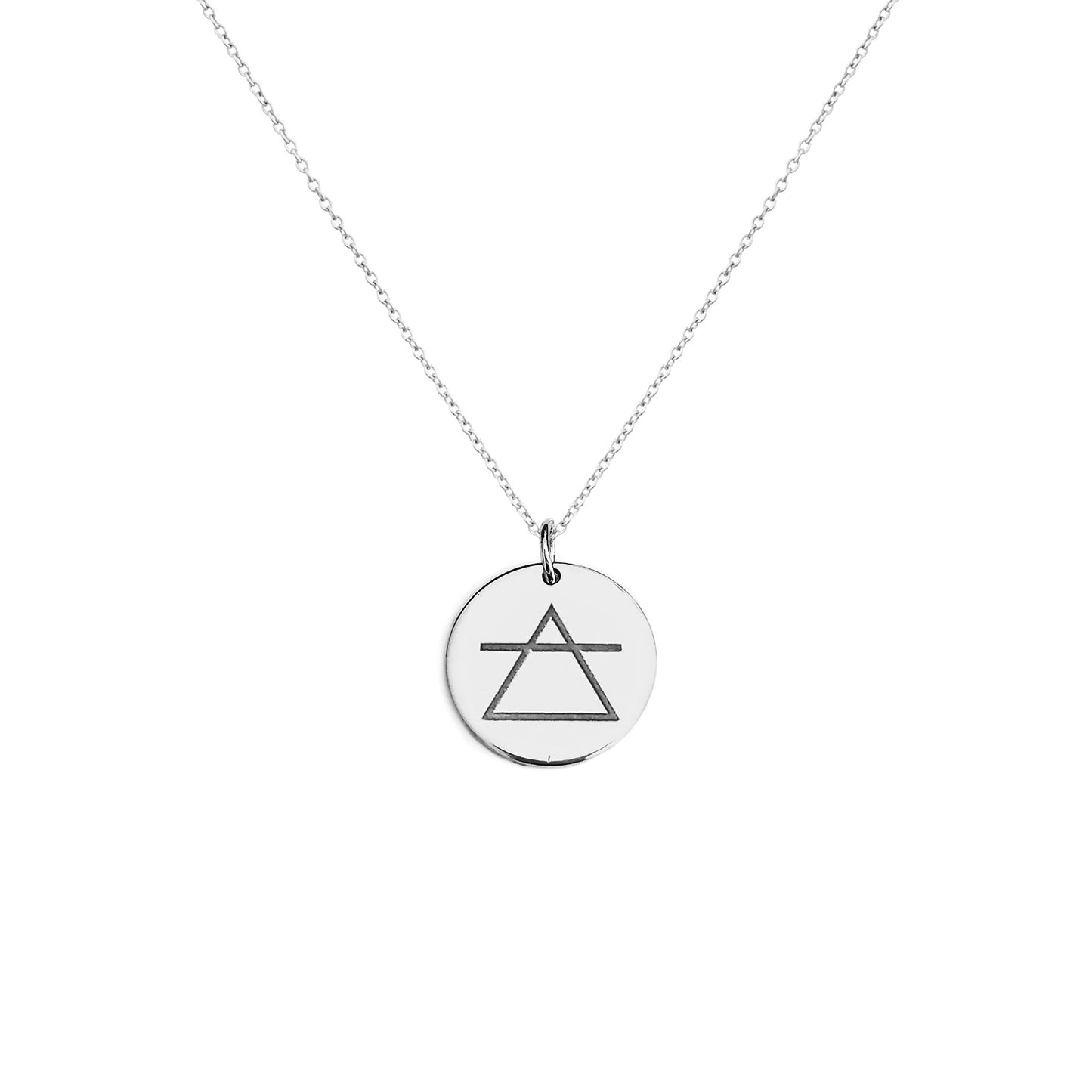 solid white gold necklace with a 14mm disc pendant engraved with the air element