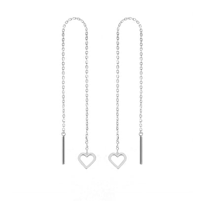 Solid Gold Threader Earrings with a Dainty Heart