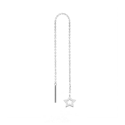 solid white gold single threader pull through earring with tiny star