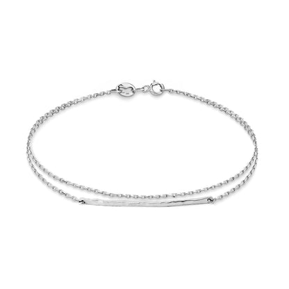 solid white gold bracelet with a thin hammered bar and double thin chain