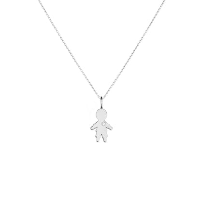 solid white gold necklace with tiny boy outline charm set with tiny diamond