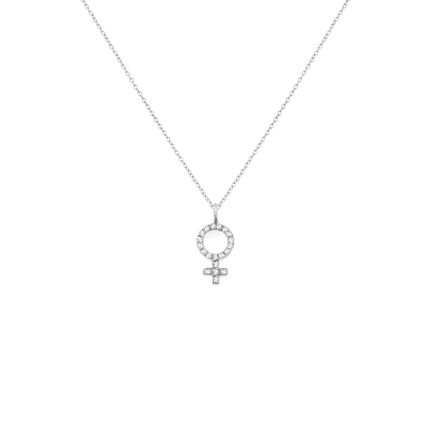 Solid Gold Female Symbol Venus Pendant Necklace with Diamonds