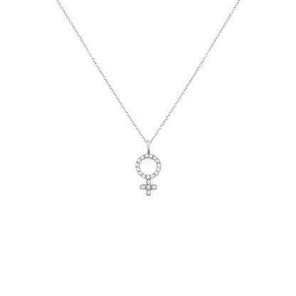 Solid Gold Female Symbol Venus Pendant Necklace with Diamonds