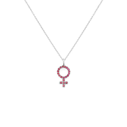 Solid Gold Female Symbol Venus Pendant Necklace with Rubies