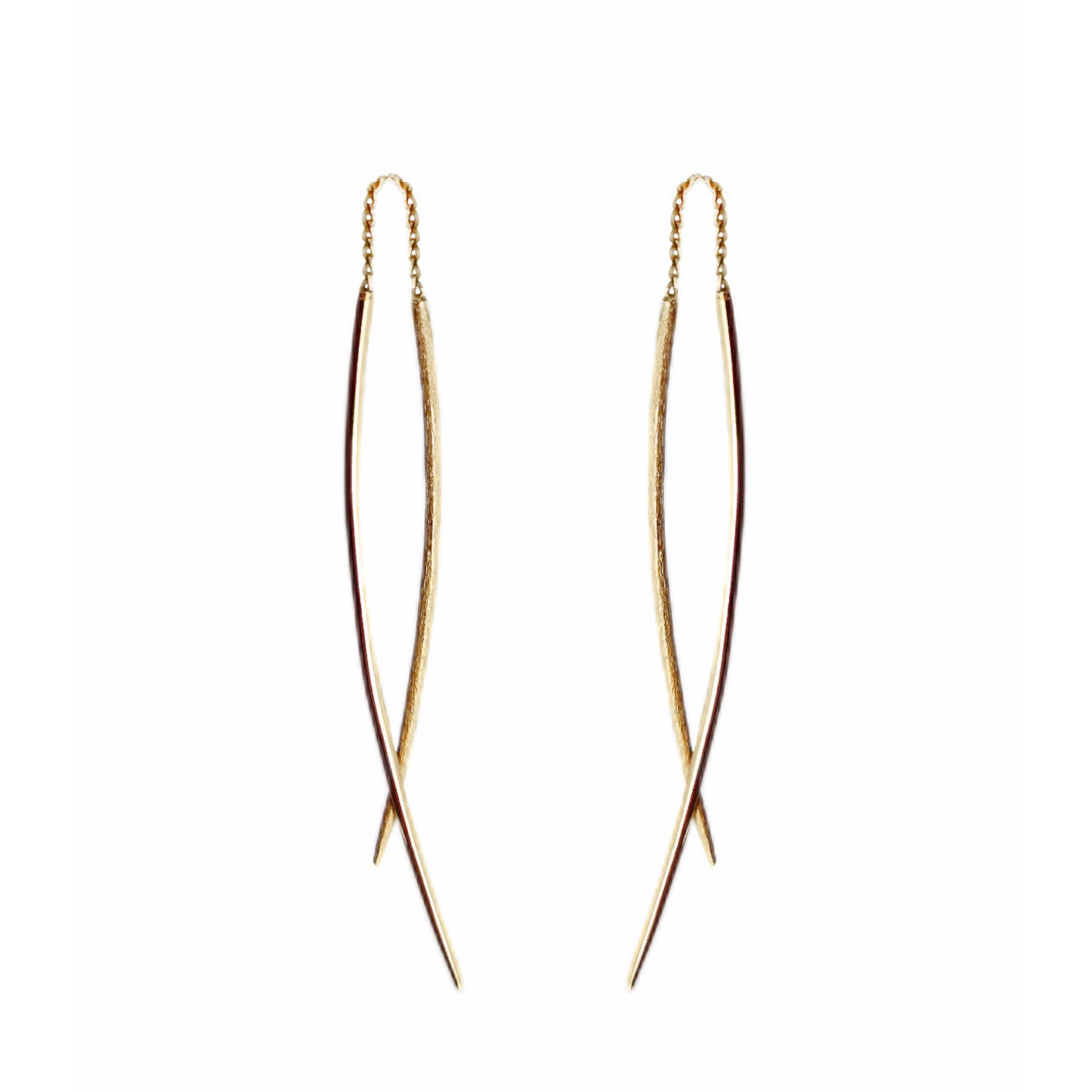 Solid Gold Curved Bar Swing Threader Earrings