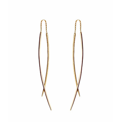 Solid Gold Curved Bar Swing Threader Earrings