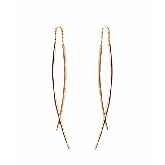 Solid Gold Curved Bar Swing Threader Earrings