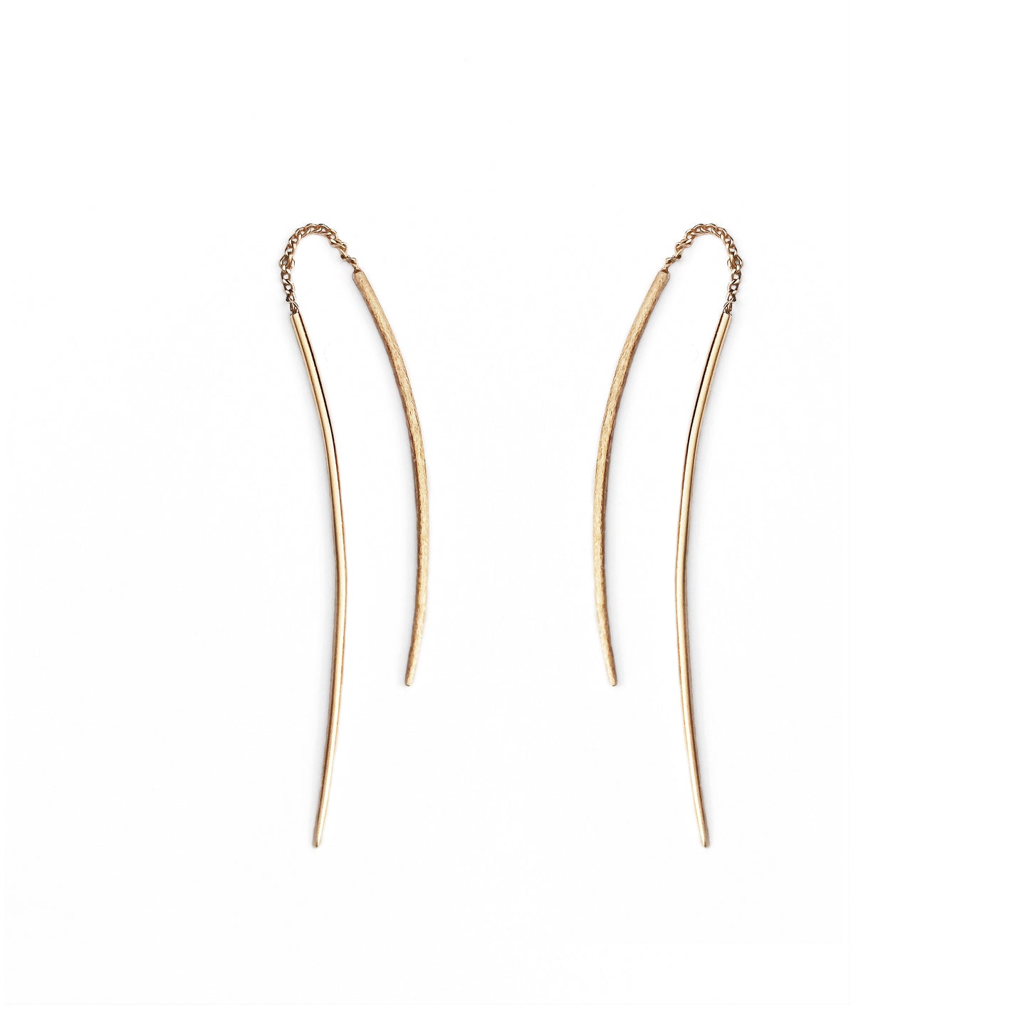 Solid Gold Curved Bar Swing Threader Earrings