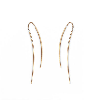 Solid Gold Curved Bar Swing Threader Earrings