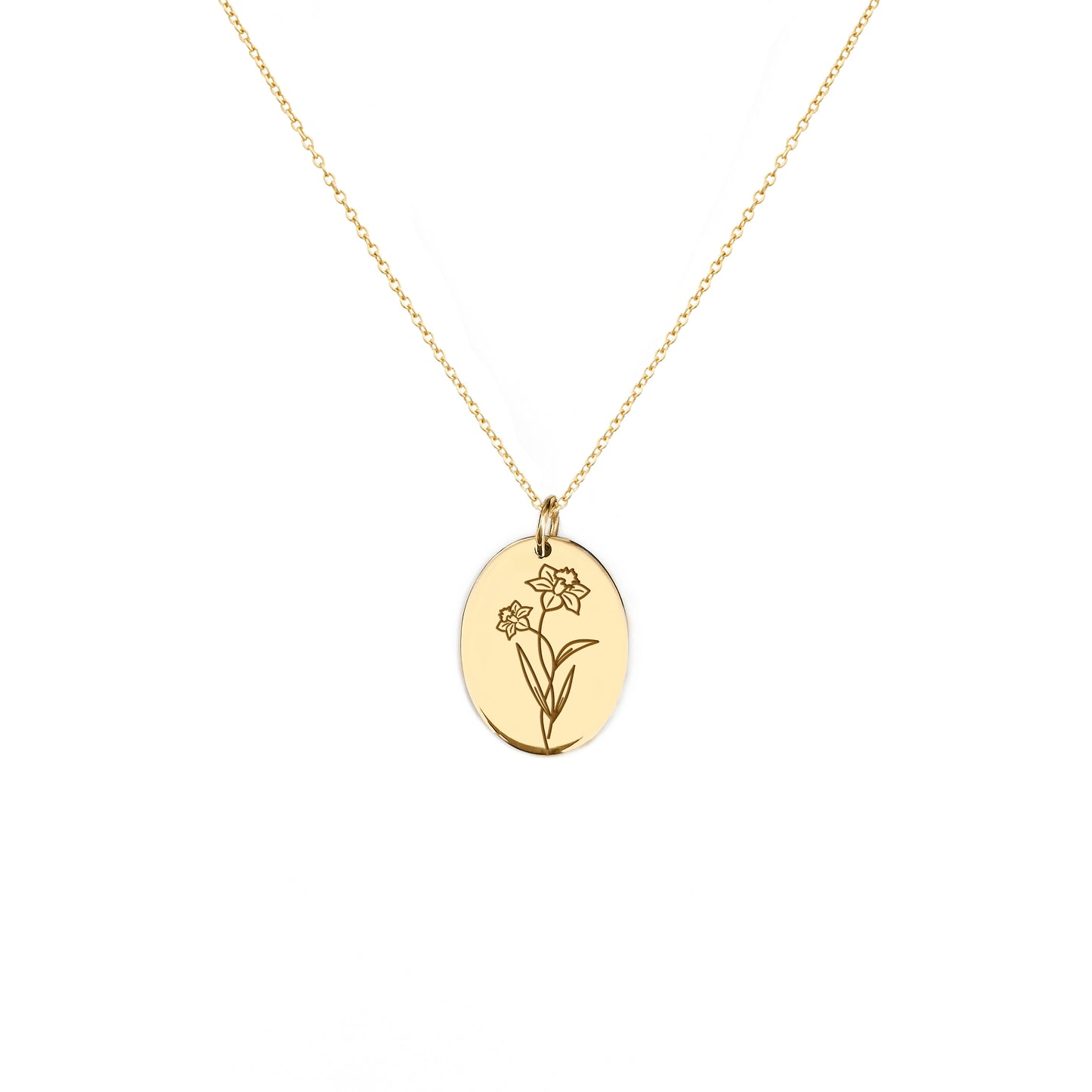Daffodil Jonquil March Birth Month Flower Pendant Necklace in Solid Gold