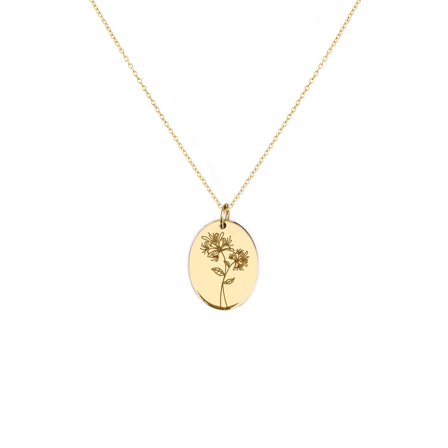 Rose Honeysuckle June Birth Month Flower Pendant Necklace in Solid Gold