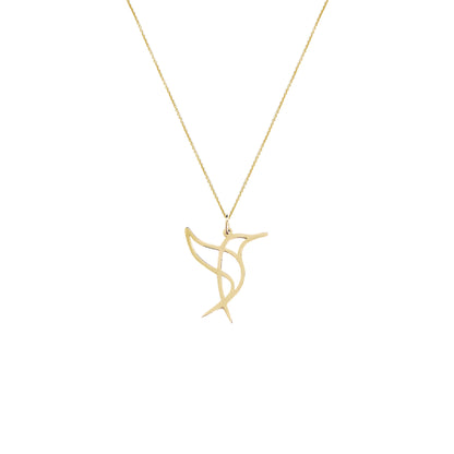 14K 9K Solid Gold Hummingbird Origami Pendant Necklace