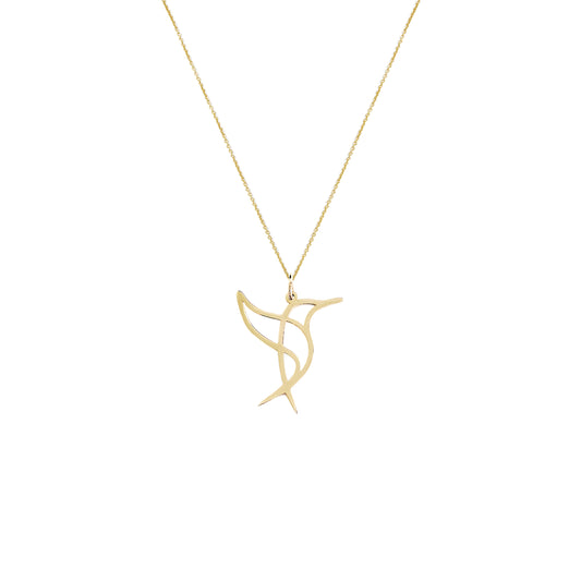 14K 9K Solid Gold Hummingbird Origami Pendant Necklace