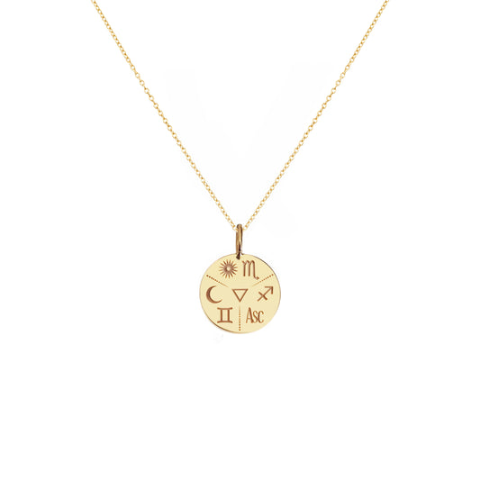 Personalized Zodiac Signs Natal Chart Necklace in Solid Gold
