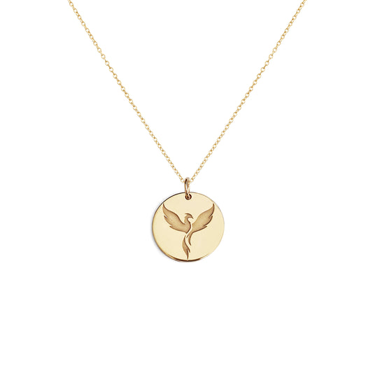 solid yellow gold phoenix pendant necklace