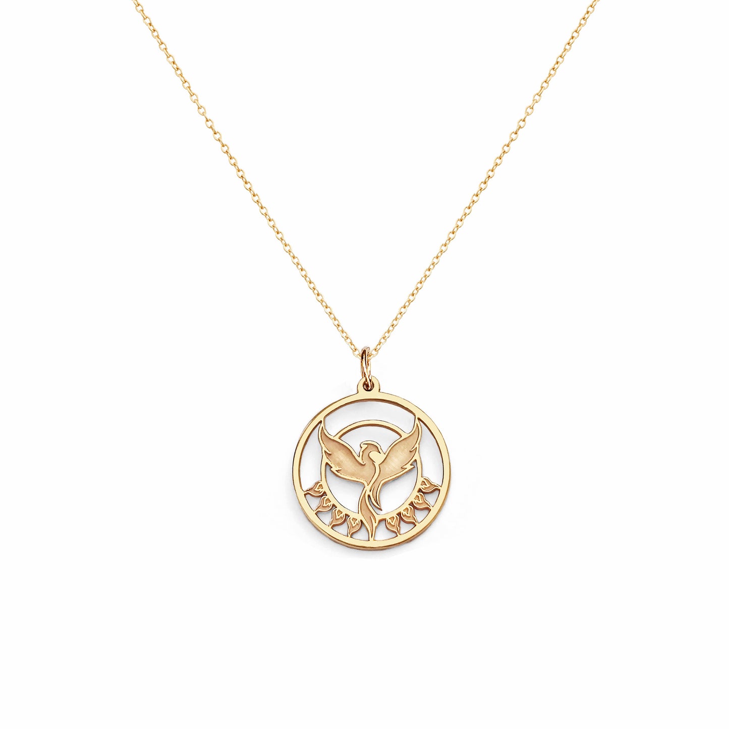 14K 9K Solid Gold Phoenix Firebird Rising Pendant Necklace