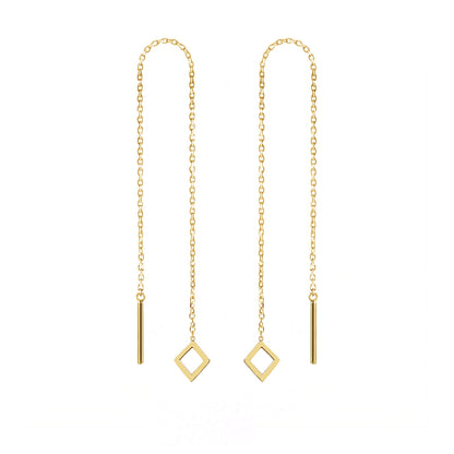 Solid Gold Threader Earrings with a Dainty Rhombus