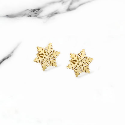 14K 9K Solid Gold Sowflake Stud Earrings